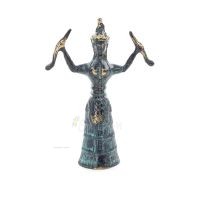 Snake Goddess, The Goddess of Fertility Solid 14x10cm Helkroppsstaty Brons Ornament, Minoisk Civilisation, Antika Grekland Brons