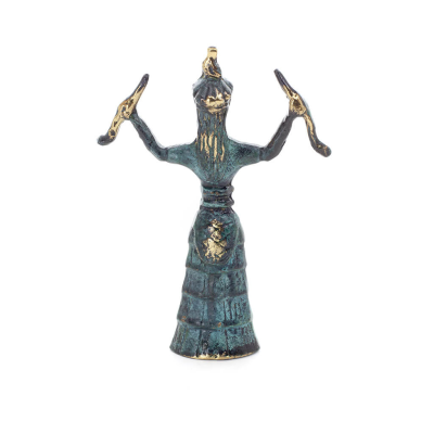 Snake Goddess, The Goddess of Fertility Solid 14x10cm Full Body Statue Bronze Ornament, Minoan Civilization, Ancient Greece Bron