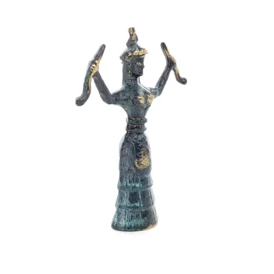 Snake Goddess, The Goddess of Fertility Solid 14x10cm Full Body Statue Bronze Ornament, Minoan Civilization, Ancient Greece Bron