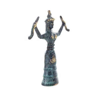 Snake Goddess, The Goddess of Fertility Solid 14x10cm Helkroppsstaty Brons Ornament, Minoisk Civilisation, Antika Grekland Brons