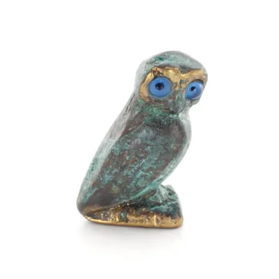 Uggla eller Glaucus: den heliga fågeln, symbol för visdom, försiktighet, n1 3x2cm Helkroppsstaty Bronsdekoration Brons 1 - grifo