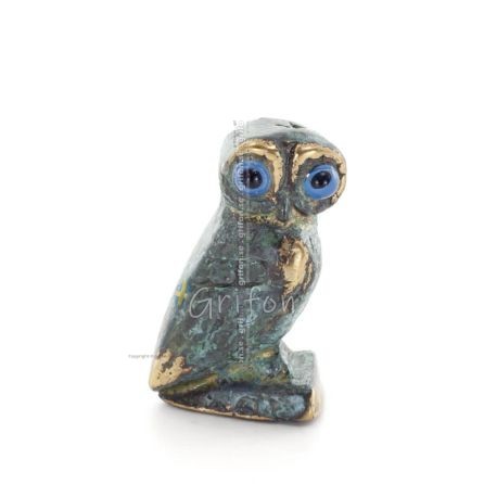 Owl or Glaucus: the sacred bird, symbol of wisdom, prudence, L2 4x2cm Full body statue Bronze decoration Bronze 1 - grifon.se 