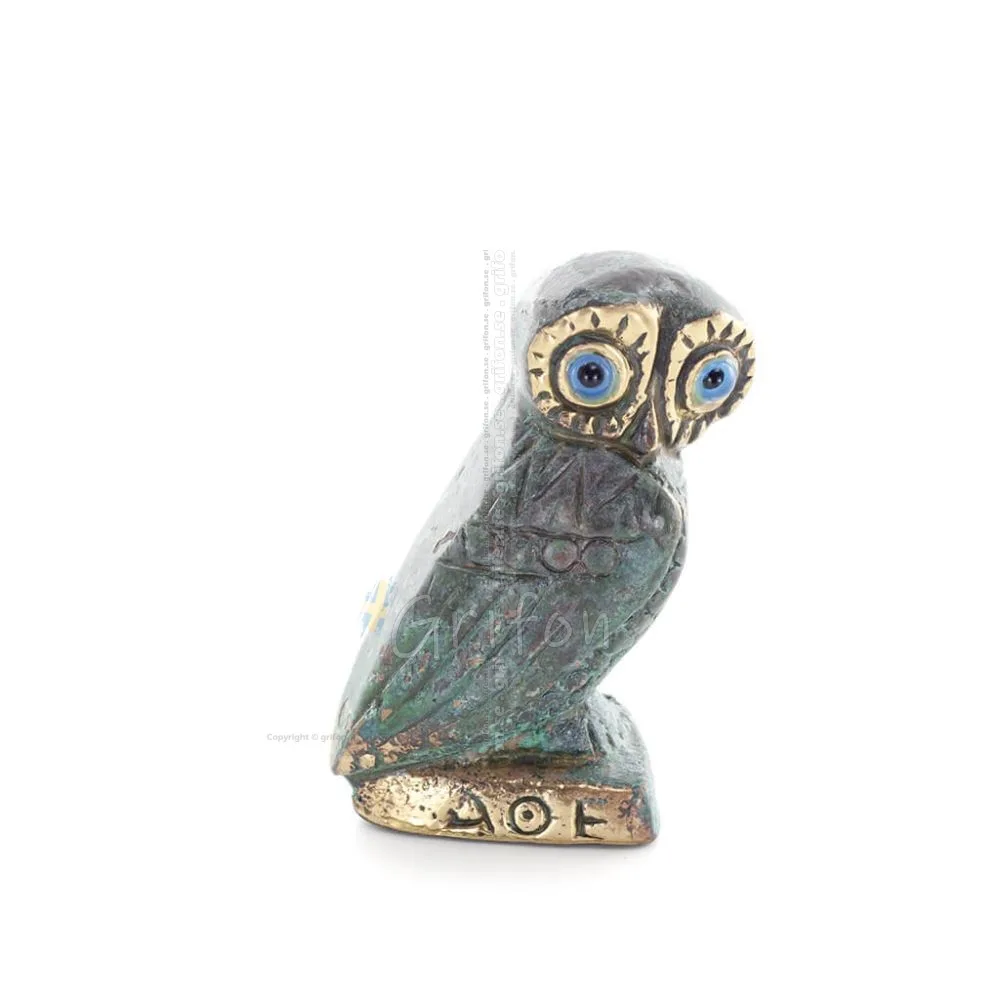 Uggla eller Glaucus: den heliga fågeln, symbol för visdom, försiktighet, L4 6x3cm Helkroppsstaty Bronsdekoration Brons 1 - grifo