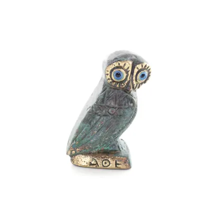 Uggla eller Glaucus: den heliga fågeln, symbol för visdom, försiktighet, L4 6x3cm Helkroppsstaty Bronsdekoration Brons 1 - grifo