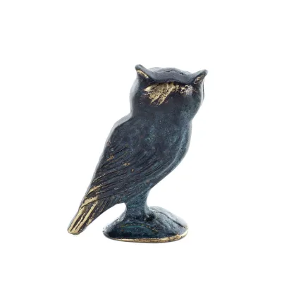 Uggla eller Glaucus: den heliga fågeln, symbol för visdom, försiktighet, 8 cm helkroppsstaty Bronsdekoration Brons 3 - grifon.se