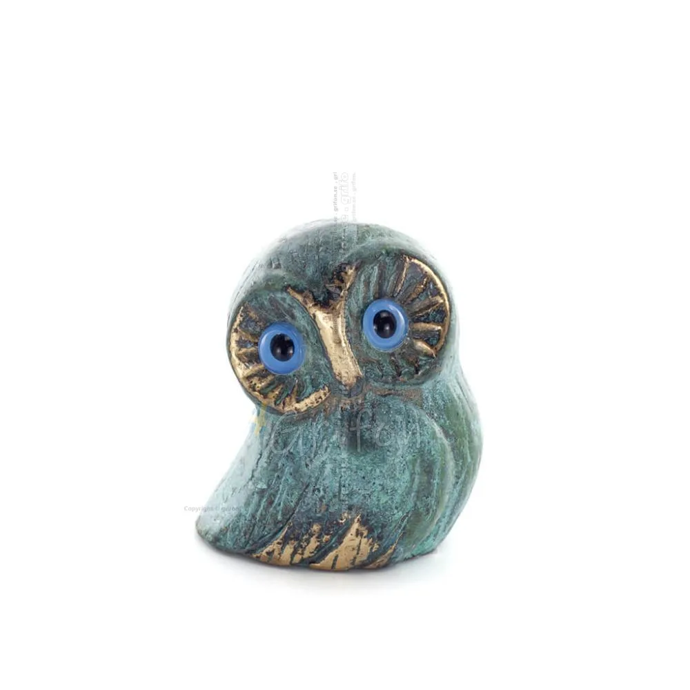 Owl or Glaucus: the sacred bird, symbol of wisdom, prudence, low oblique medium 5x4cm Full body statue Bronze decorative Bronze 