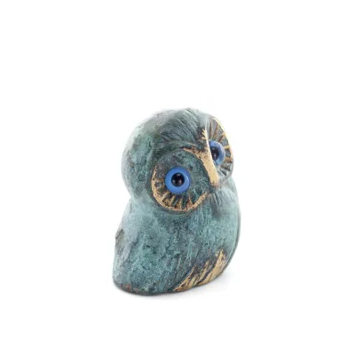 Owl or Glaucus: the sacred bird, symbol of wisdom, prudence, low oblique medium 5x4cm Full body statue Bronze decorative Bronze 