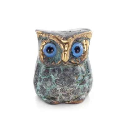 Owl or Glaucus: the sacred bird, symbol of wisdom, prudence, sculpture new 3x2cm Full body statue Bronze decorative Bronze 1 - g