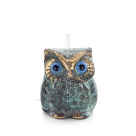 Uggla eller Glaucus: den heliga fågeln, symbol för visdom, försiktighet, skulptur ny 4x3cm helkroppsstaty Brons dekorativ Brons
