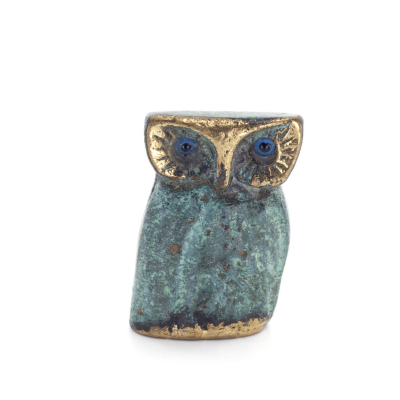 Owl or Glaucus: the sacred bird, symbol of wisdom, prudence, owl sculpture 4x3cm Full body statue Bronze decorative Bronze 1 - g