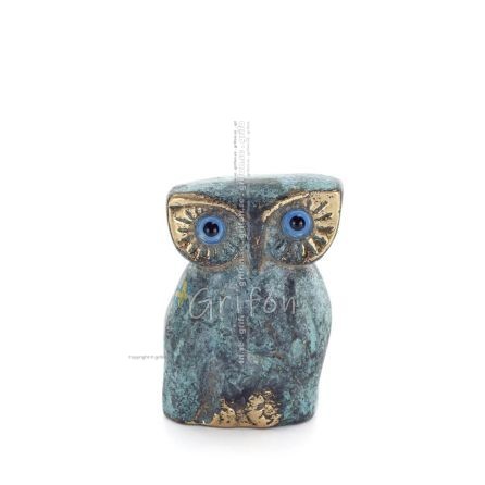 Owl or Glaucus: the sacred bird, symbol of wisdom, prudence, owl sculpture 5x4cm Full body statue Bronze decorative Bronze 1 - g