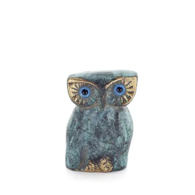 Uggla eller Glaucus: den heliga fågeln, symbol för visdom, försiktighet, uggleskulptur 5x4cm Helkroppsstaty Brons dekorativ Bron