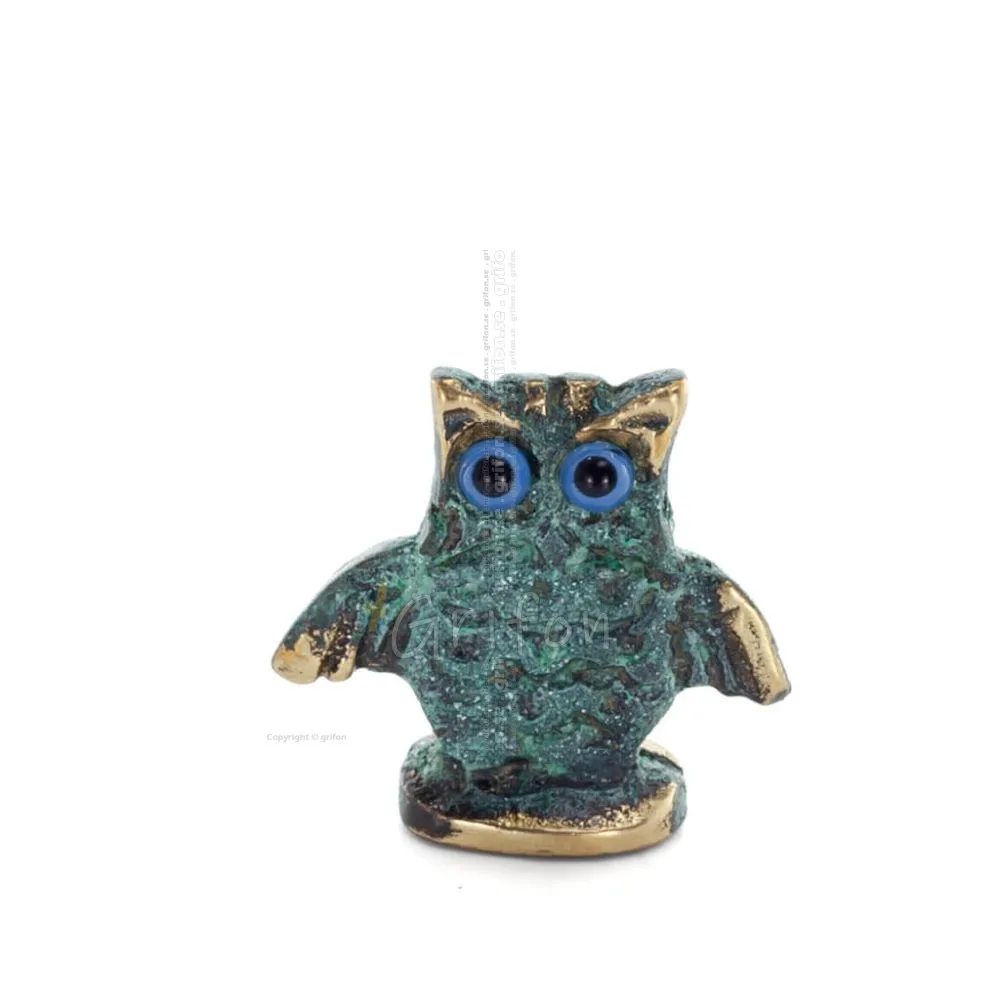 Owl or Glaucus: the sacred bird, symbol of wisdom, prudence, open wings n1 3x3cm Full body statue Bronze decoration Bronze 1 - g
