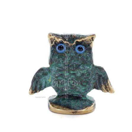 Owl: the sacred bird, symbol of wisdom, prudence, open wings n2 3.7x3.7cm Full body statue Bronze decoration Bronze 1 - grifon.s