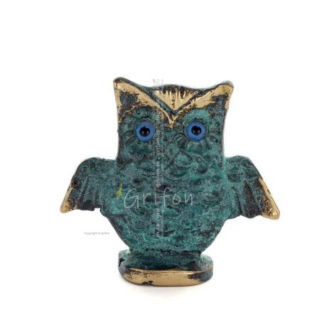 Owl or Glaucus: the sacred bird, symbol of wisdom, prudence, open wings n3 7x7cm Full body statue Bronze decoration Bronze 1 - g