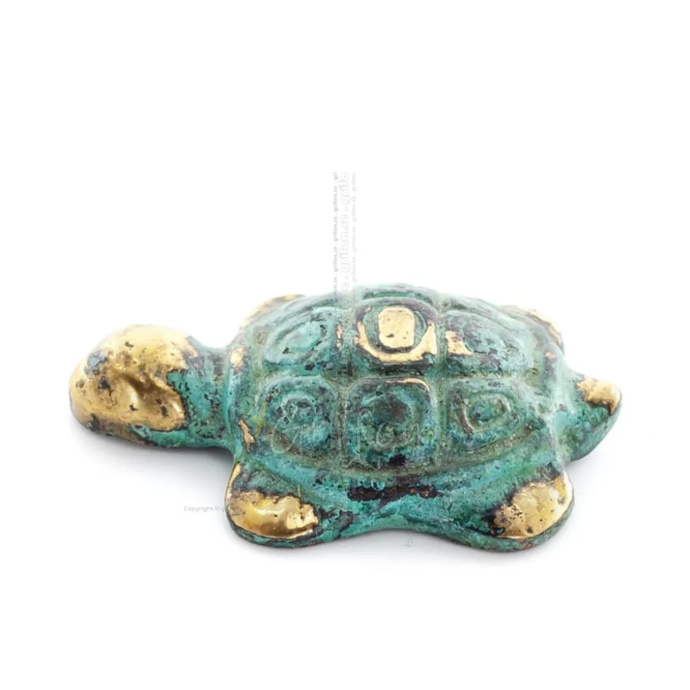Sköldpadda: symboliserar styrka, mod, skydd, visdom, tålamod 5x3cm Helkroppsstaty Brons Ornament Brons 1 - grifon.se 