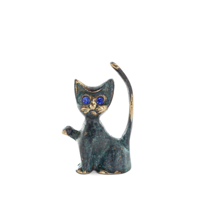 Tunn svans katt 8x4 cm helkroppsstaty Bronsprydnad, miniatyr Brons 1 - grifon.se 