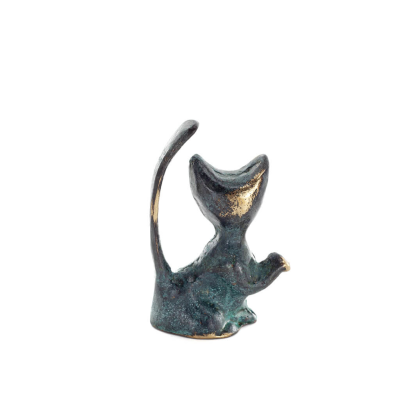 Tunn svans katt 8x4 cm helkroppsstaty Bronsprydnad, miniatyr Brons 3 - grifon.se 