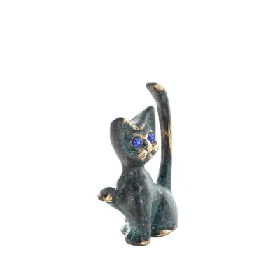 Tunn svans katt 8x4 cm helkroppsstaty Bronsprydnad, miniatyr Brons 5 - grifon.se 