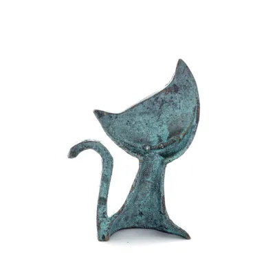 Cat Flat Right 9 cm helkroppsstaty Bronsprydnad, miniatyr Brons 3 - grifon.se 