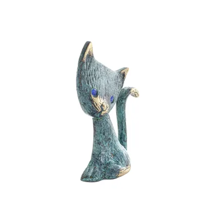 Cat Flat Right 9 cm helkroppsstaty Bronsprydnad, miniatyr Brons 5 - grifon.se 