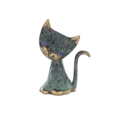Katt Platt höger 11 cm helkroppsstaty Bronsprydnad, miniatyr Brons 1 - grifon.se 