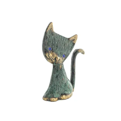 Katt Platt höger 11 cm helkroppsstaty Bronsprydnad, miniatyr Brons 5 - grifon.se 