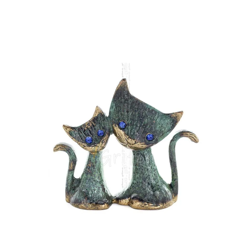 Cat Sculpture Couple 9cm Full Body Statue Bronze Ornament, Miniature Bronze 1 - grifon.se 