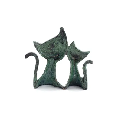 Cat Sculpture Couple 9cm Full Body Statue Bronze Ornament, Miniature Bronze 3 - grifon.se 