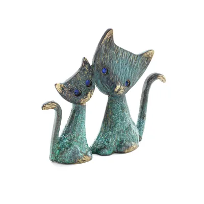 Kattskulptur par 11 cm helkroppsstaty Bronsprydnad, miniatyr Brons 5 - grifon.se 