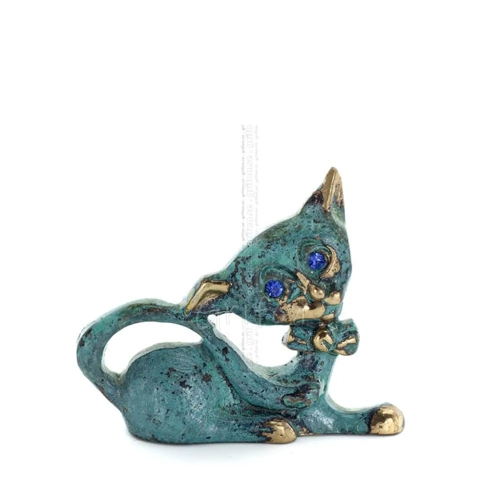 Cat Tail Sitting 6cm Full Body Statue Bronze Ornament, Miniature Bronze 1 - grifon.se 