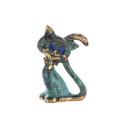 Cat Tail Standing 7.5cm Full Body Statue Bronze Ornament, Miniature Bronze 1 - grifon.se 