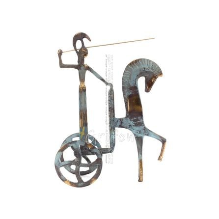 Athena eller Athana eller Athene: Vishetens gudinna på en vagn med spjut, 28cm helkropps bronsdekoration, antika Grekland Brons