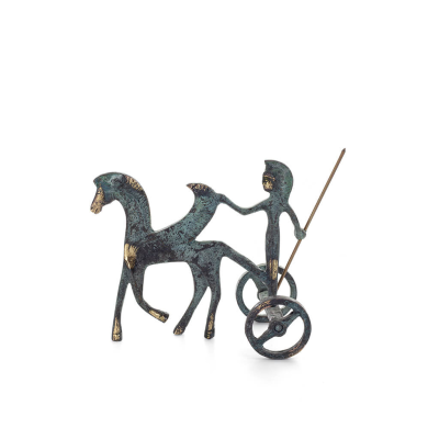 Athena or Athana or Athene: The goddess of wisdom on a chariot with Pegasus & spear, 12cm full-bodied bronze decorative statue, 
