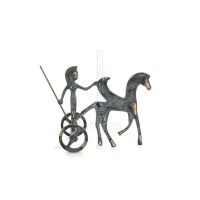 Athena or Athana or Athene: The goddess of wisdom on a chariot with Pegasus & spear, 12cm full-bodied bronze decorative statue, 