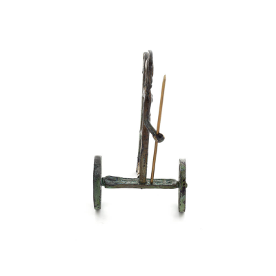 Athena or Athana or Athene: The goddess of wisdom on a chariot with a spear, 10cm full-bodied bronze decorative statue, ancient 