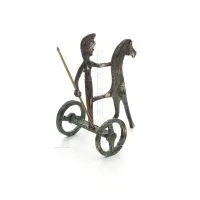 Athena or Athana or Athene: The goddess of wisdom on a chariot with a spear, 10cm full-bodied bronze decorative statue, ancient 