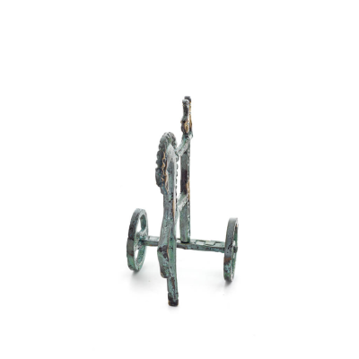 Athena or Athana or Athene: The goddess of wisdom 11cm on a chariot with a helmet and an owl in her hand, full-bodied bronze dec