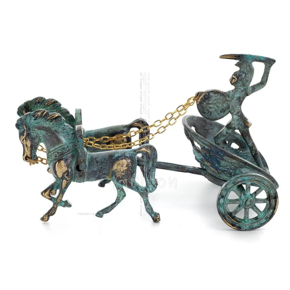 Chariot with Achilles: War Horses or Horse Racing Events and the Invulnerable Warrior 20x13.5cm Bronze Ornament Bronze 1 - grifo