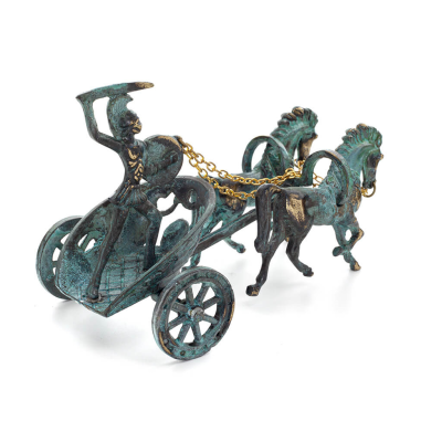 Chariot with Achilles: War Horses or Horse Racing Events and the Invulnerable Warrior 20x13.5cm Bronze Ornament Bronze 3 - grifo