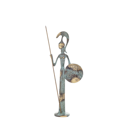 Athena or Athana or Athene: The goddess of wisdom 23cm with a spear, helmet, and shield with an owl Full-body statue Bronze Bron