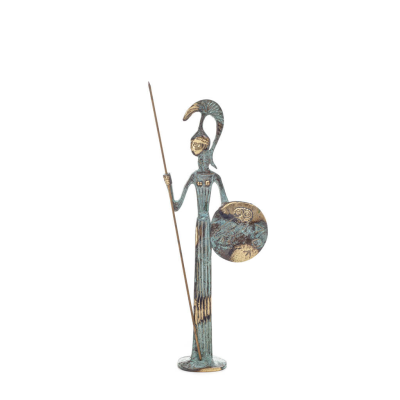 Athena or Athana or Athene: The goddess of wisdom 23cm with a spear, helmet, and shield with an owl Full-body statue Bronze Bron