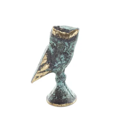 Uggla eller Glaucus: den heliga fågeln, symbol för visdom, försiktighet, platta 4,5x2cm Helkroppsstaty Bronsdekoration Brons 3 -