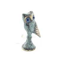 Uggla eller Glaucus: den heliga fågeln, symbol för visdom, försiktighet, platta 4,5x2cm Helkroppsstaty Bronsdekoration Brons 5 -