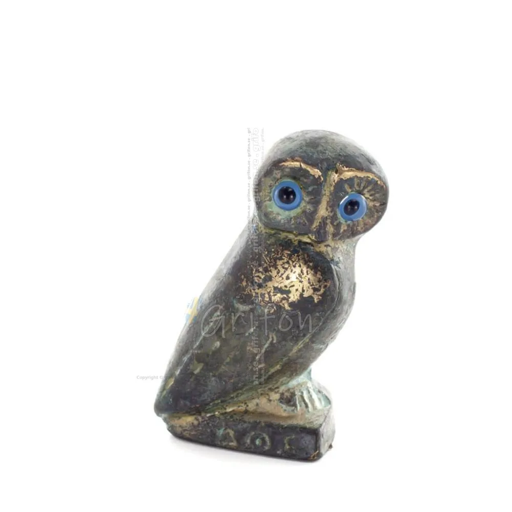 Uggla eller Glaucus: den heliga fågeln, symbol för visdom, försiktighet, 4,5 cm helkroppsstaty Bronsdekoration Brons 1 - grifon.