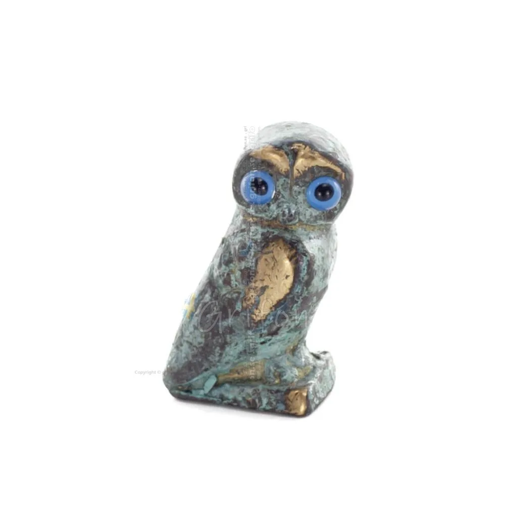 Uggla eller Glaucus: den heliga fågeln, symbol för visdom, försiktighet, 3 cm helkroppsstaty Bronsdekoration Brons 1 - grifon.se