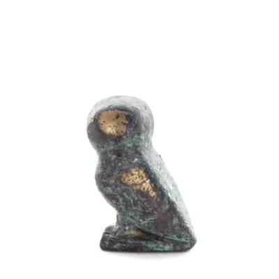 Uggla eller Glaucus: den heliga fågeln, symbol för visdom, försiktighet, 3 cm helkroppsstaty Bronsdekoration Brons 3 - grifon.se