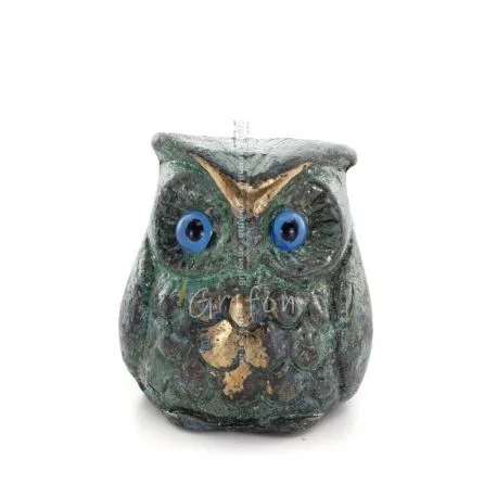 Uggla eller Glaucus: den heliga fågeln, symbol för visdom, försiktighet, liten 4x3 cm helkroppsstaty Bronsdekoration Brons 1 - g