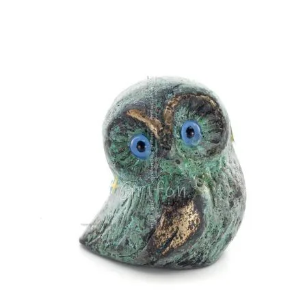 Uggla eller Glaucus: den heliga fågeln, symbol för visdom, försiktighet, liten 4x3 cm helkroppsstaty Bronsdekoration Brons 1 - g