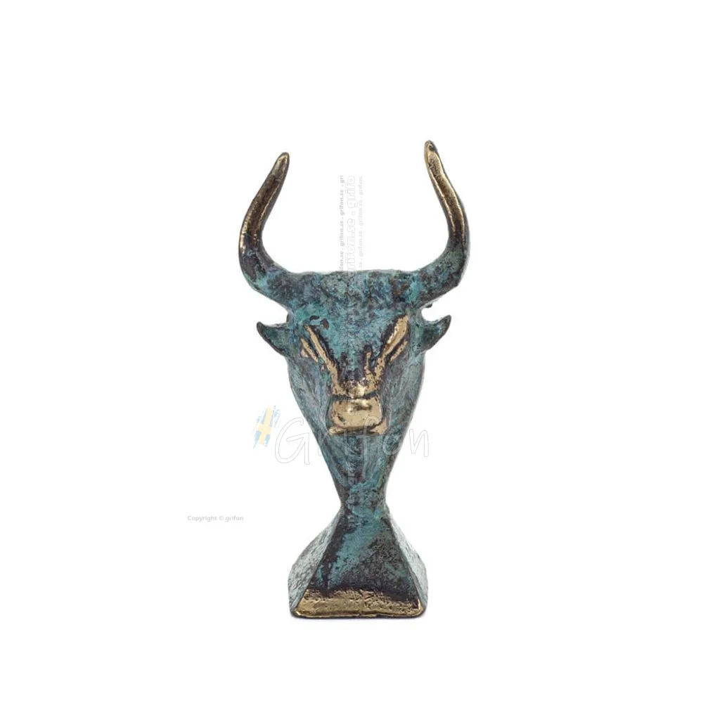 Minotaur: The Son of Queen Pasiphae, Bull Head, Bull Head 8cm Bust, Staty Brons Ornament, Minoan Era Brons 1 - grifon.se 